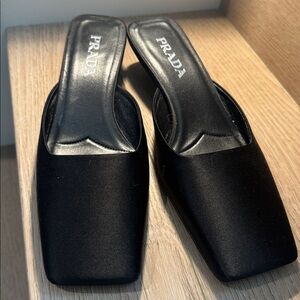 Prada square toe satin mule eu 38.5